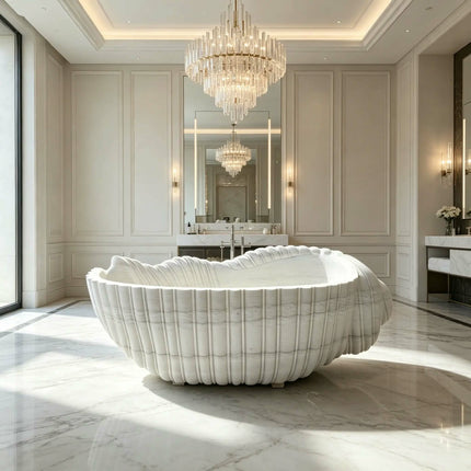 Modern Conch Style Polish Stone Natural Marble Eco-Friendly Soaking Freestanding Bathtub High Quality Bath For Hotel Villa Use