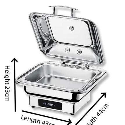 Electric Stainless Steel Square Food Chafing Dish Induction Heating Buffet Stove 6L Capacity Hotels Restaurants
