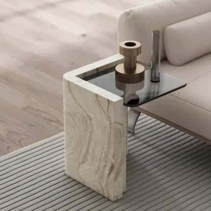 Modern Side Table For Living Room Home Furniture with Tempered Glass Top and Marble For Sofa Use