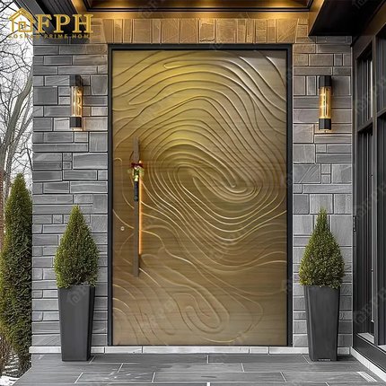 Luxury Security Wood Patten Design Villa Houses Modern Aluminum Front Entrance Pivot Door With Anti Theft Lock