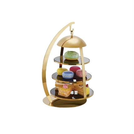 Nordic Style Luxury Tiered Metal Cake Stand Foldable Fruit Plate Snack Plate For Hotel Buffet Tea Break Afternoon Restaurant