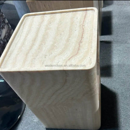 Custom Designed Modern Luxury Beige Travertine Side Table Newly Designed Modern Style Marble Coffee Table For Hotels