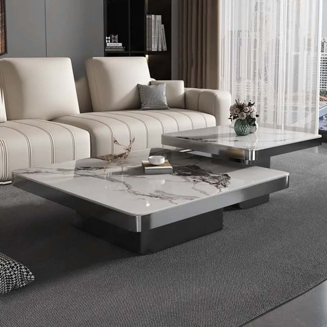 Modern Living Room Metal Frame Slate Top Coffee Table Hotel Villa Luxury Square Golden Coffee Table Set Furniture