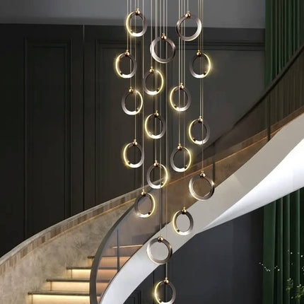 Chandelier Duplex Building Black with Adjustable Height For Hotels High Ceiling Staircase Modern Luxury LED Pendant Light