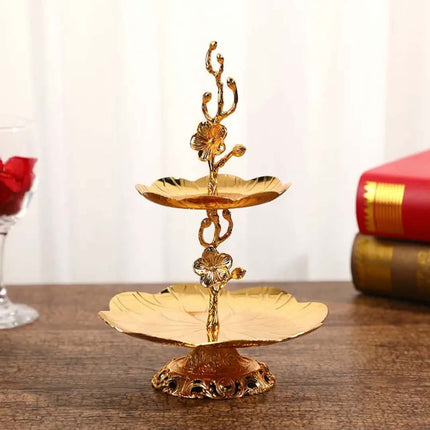 Nordic Style Double Layer Fruit Tray Creative Candy Rack Golden Cake Stand For Home