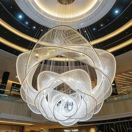 Large Crystal Pendant Flower Pattern Shaped Hotel Lobby Useful Ceiling Chandelier Customized for High Ceilings