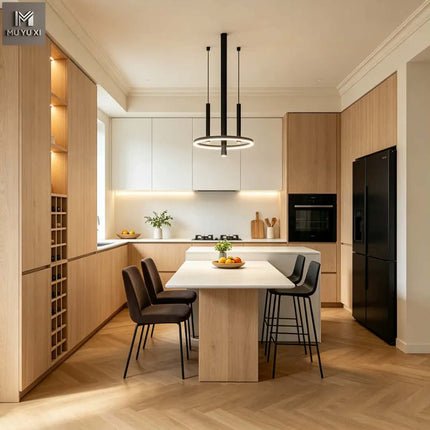 Custom Luxury Multifunctional Kitchen Storage Cabinet Modern Oak Wood Grain Kitchen Cabinets with High End Storage Organizers