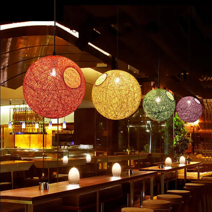 Cheap Hemp Ball Rattan Shade Chandeliers Creative Art Bamboo Lantern Lamp Rattan Pendant Light