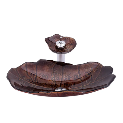 New Design Oracle Bone Script Pattern Glass Hand Basins Bathroom Cabinet Sinks Brown Modern Sink Bathroom Wash Basin With Faucet