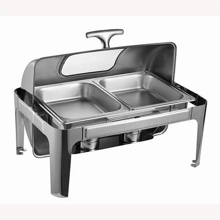 Stainless Steel Glass Window Roll Top Chafing Dish Buffet Food Warmer Foodwarmer