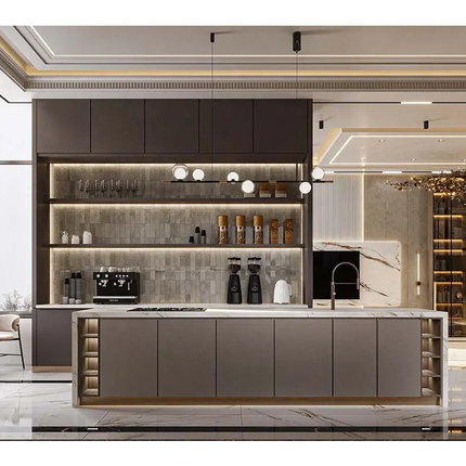 Glass Kitchen Island Sink Plywood Corner PVC Base Marble Waterproof Storage Tall Kitchen Cabinet For Villa