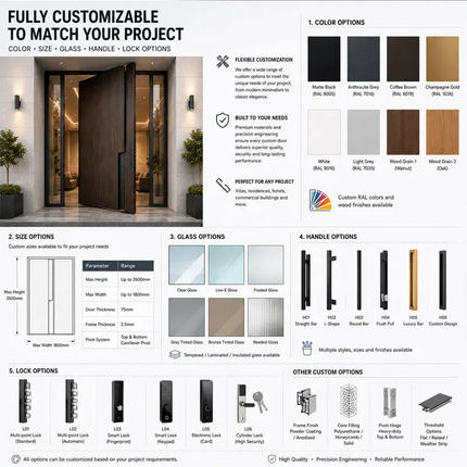 Luxury Design Custom High Quality Exterior Entrance Security House Front Stainless Steel Pivot Door
