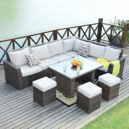 Modern Minimalist PE Rattan Sofa Waterproof Sun-Resistant Aluminum Frame For Indoor Outdoor Use