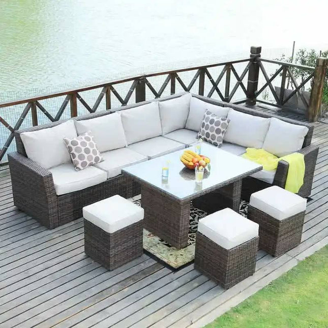 Modern Minimalist PE Rattan Sofa Waterproof Sun-Resistant Aluminum Frame For Indoor Outdoor Use