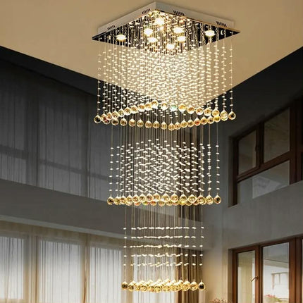 Modern Simple Nordic Living Room Crystal Chandelier Large Ceiling Lamp Pendant for Villa Square Duplex Staircase