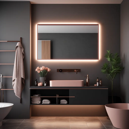Custom Modern Luxury Waterproof Wall‑Hung Stainless Steel Vanity with Double Sink and Smart Mirror