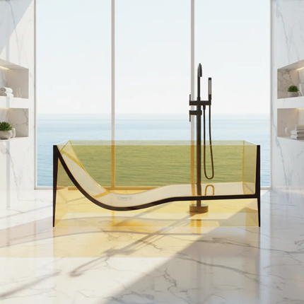 Luxurious Villa With Transparent Resin Bathtub Soaking Function Drainer Rectangle Freestanding Bathtub