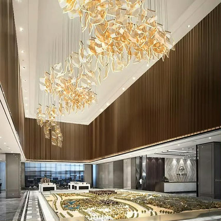 Modern Light Luxury Hanging Multiple Shapes Acrylic Custom Chandelier Hotel for Lobby Staircase