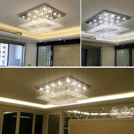 Luxury K9 Crystal Ball Double Layer Ceiling Lamp Surface Mounted Ceiling Light Living Room Modern Rectangular