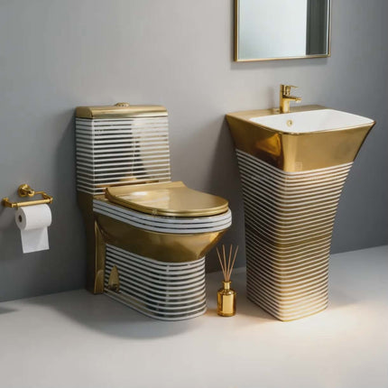Stylish Golden Striped Luxury Toilet Italian Design Modern Home Highlight Masterpiece
