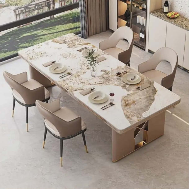 Italian Dining Room Furniture – Rectangular Light Rock Dining Table, Elegant and Durable for Household Use