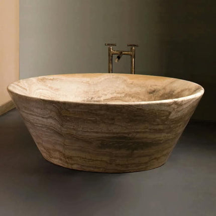 Luxury Modern Beige Travertine Bathtub Freestanding Soaking Tub Fire Resistant For Bathroom Dining Living Room Villa Kitchen