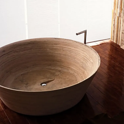 Luxury Modern Beige Travertine Bathtub Freestanding Soaking Tub Fire Resistant For Bathroom Dining Living Room Villa Kitchen