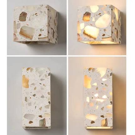 New Square Terrazzo Stone LED Wall Light 9W Corridor Sconce for Home Decor Bedroom Living Room -Mediterranean Design Warm White