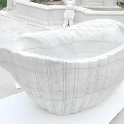 Conch Bathtub Freestanding Marble Bathtub Hand-Carved Natural Stone Soaking Tub | Luxury Seashell Design Indoor Eco-Friendly
