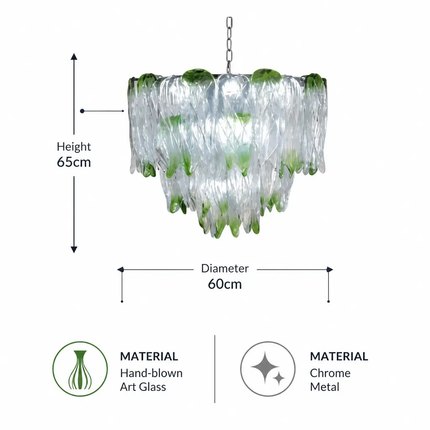 Luxury Green Art Glass Chandelier Tiered Leaf Design Pendant Light for Living Room Dining Room Hotel Decor Lamp