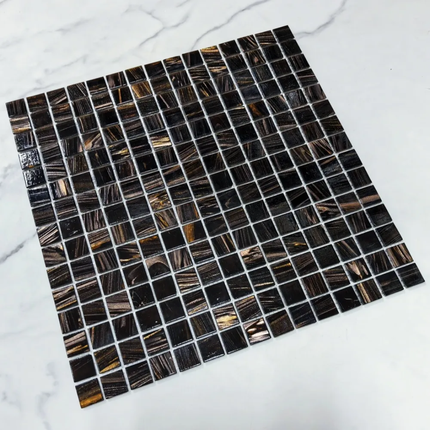30×30 Super Quality Black Brown Golden Line Swimming Pool Glass Mosaic Tile for Bathroom Wall and Floor