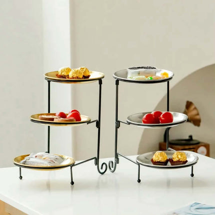Modern Three Layer Fruit Cake Plate, Artistic And Luxurious Stainless Steel and Iron Detachable and Foldable Dessert Plate