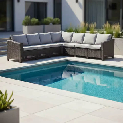 Luxury Durable Modern Outdoor Garden Patio Curved Sectional Rattan Synthetic Wicker Round With Removable Cushions Sofa Set