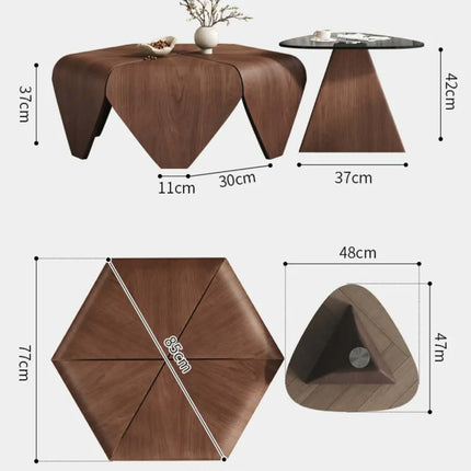 Italian Minimalist Hexagonal Star Coffee Table Set Vintage Modern Living Room Coffee Table Set New Designer Wooden Coffee Table
