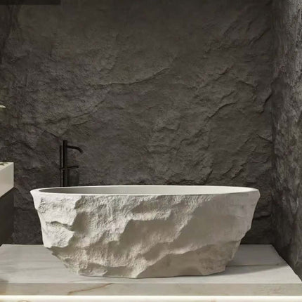 Modern Freestanding Artificial Stone Oval Bathtub with Non-Slip Bottom Surface for Bathroom in Small Apartments