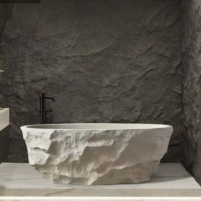 Modern Freestanding Artificial Stone Oval Bathtub with Non-Slip Bottom Surface for Bathroom in Small Apartments