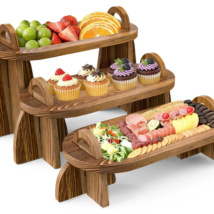 Wooden Serving Tray Cupcake Stand Dessert Table Display Wood Tiered Tray Serving Food Fruit Tray For Party Birthday Wedding