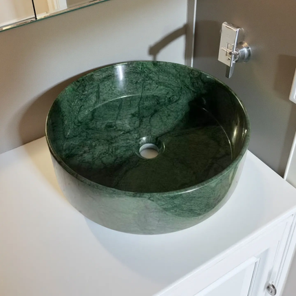 Modern Cylindrical Art Bathroom Basin Green Marble Stone Sink Handmade Durable Bathroom Basin For Hotel & Villa Use