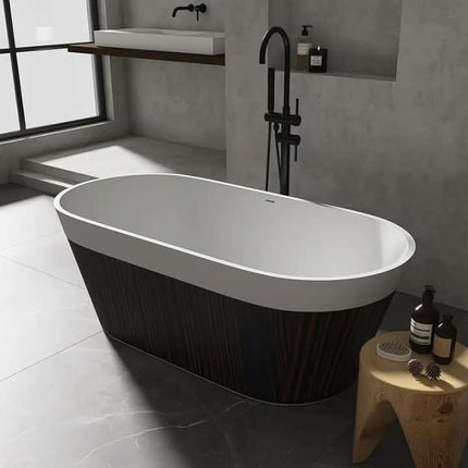 Maydon Modern Freestanding Oval Bathtub Solid Surface Eco-Friendly Durable Safety 1600mm Soaking Tub Lid Stylist Bathroom Design