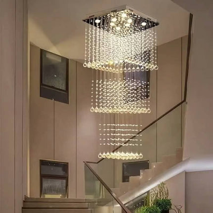 Modern Simple Nordic Living Room Crystal Chandelier Large Ceiling Lamp Pendant for Villa Square Duplex Staircase
