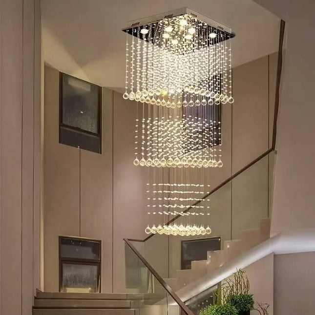 Modern Simple Nordic Living Room Crystal Chandelier Large Ceiling Lamp Pendant for Villa Square Duplex Staircase