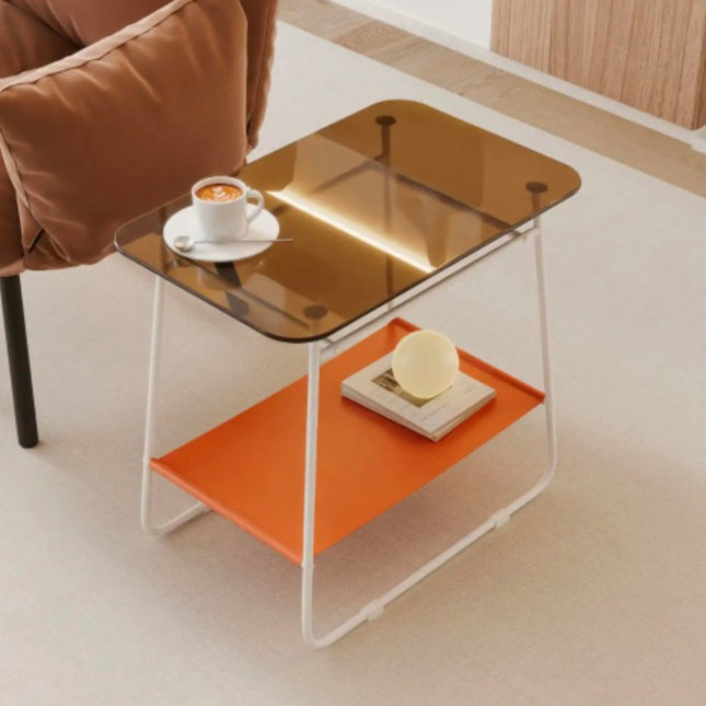 Modern Minimalist Tempered Glass Coffee/Side Table With Storage Small Living Room Bedroom Sofa Table Metal Frame