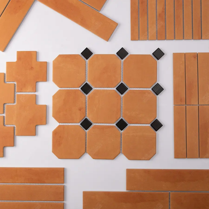Modern Vintage Kitchen Backsplash Bathroom Wall Shower Floor Matte Glazed Terracotta Ceramic Mosaic Tile With Black Dot