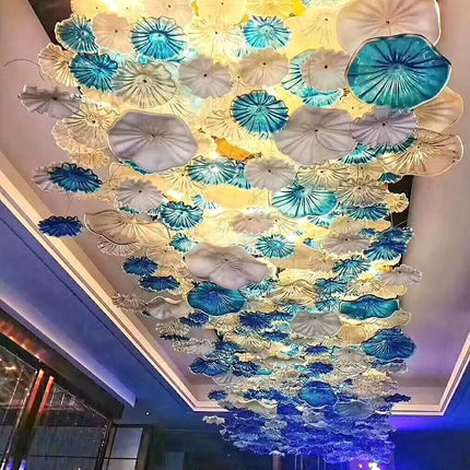Lotus Leaf Custom Glass Chandelier Hotel Villa Living Room Pendant Light Clubhouse Banquet Exhibition Hall Bar Creative Lamp