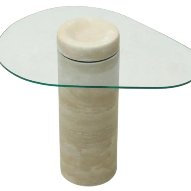 Vintage Luxurious Foldable Tempered Glass Desk Coffee Table Travertine Base Durable Sofa Side Table For Hotel Living Room
