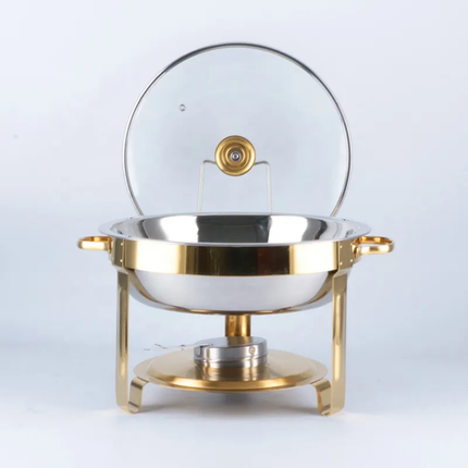 4.5L Half Gold Stainless Steel Chafing Dish Buffet Stove Hotel Warming Stove Round Alcohol Stove Food Heater