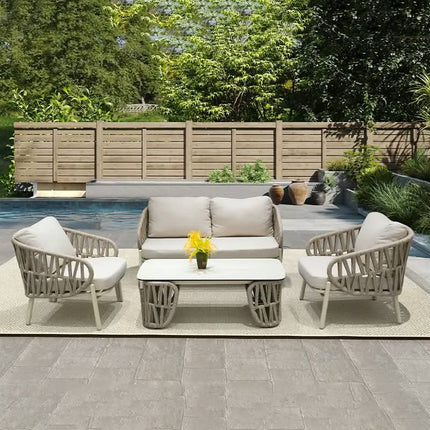 Modern Hotel-Style Outdoor Sofa Set with Rope and Aluminum Frame Waterproof Eco-Friendly Durable