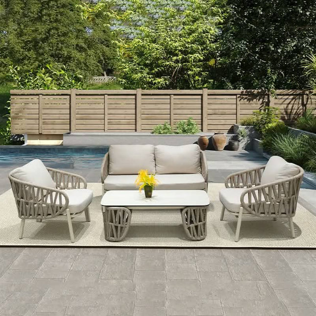 Modern Hotel-Style Outdoor Sofa Set with Rope and Aluminum Frame Waterproof Eco-Friendly Durable