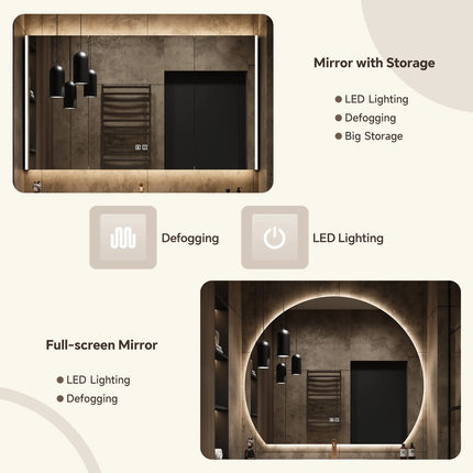 Modern Italian luxury, integrated stone countertop with ceramic sink, Smart LED mirror/mirror cabinet