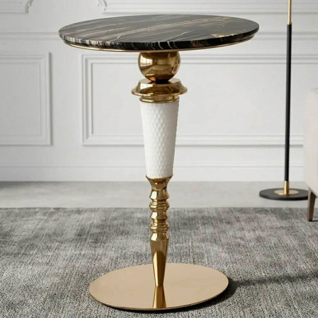 Natural Marble Side Table Stainless Steel 304 Gold Electroplated